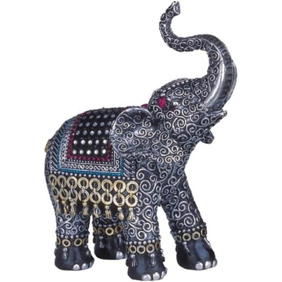 SS-G-88051 Black Thai Elephant With Trunk Raised Collectible Figurine Statue - Picture 1 of 9